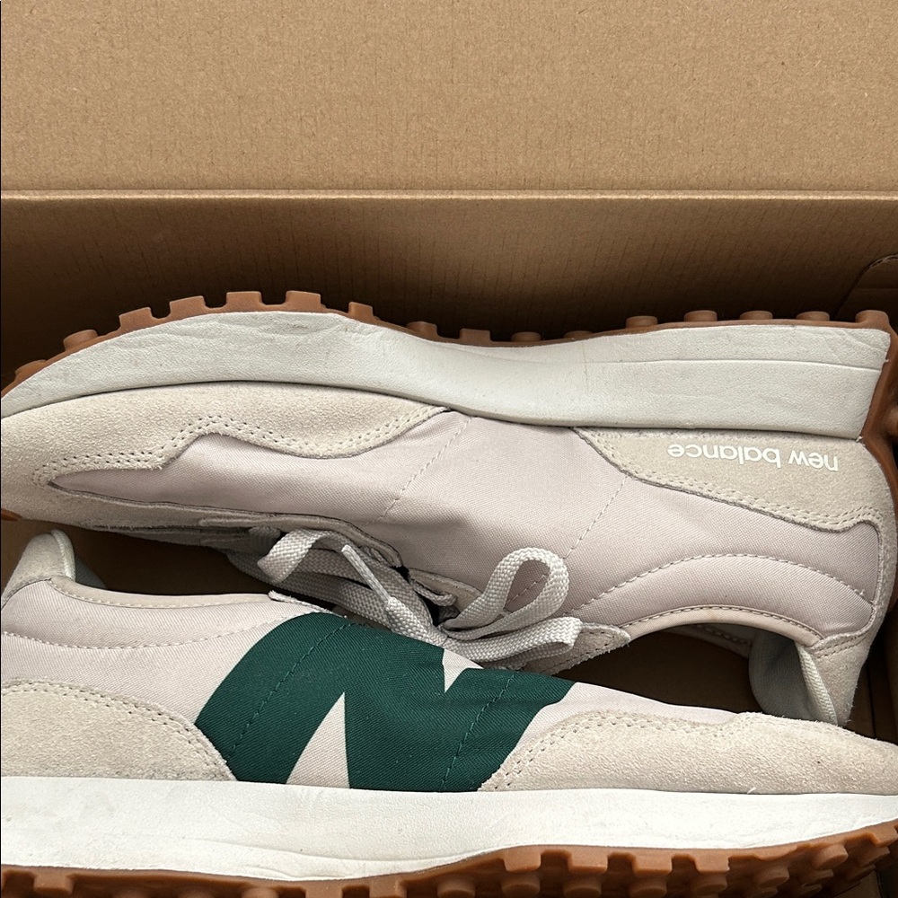 New Balance Sneakers with Green and Cream Accents